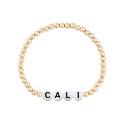 Custom / Gold Filled Beaded Bracelet 4mm Black Bead White Letter