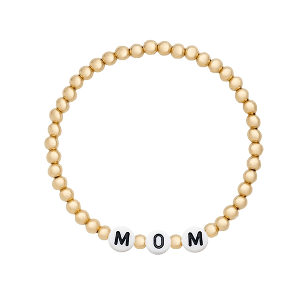 Custom / Gold Filled Beaded Bracelet 4mm Black Bead White Letter