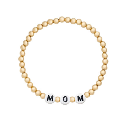 Custom / Gold Filled Beaded Bracelet 4mm Black Bead White Letter