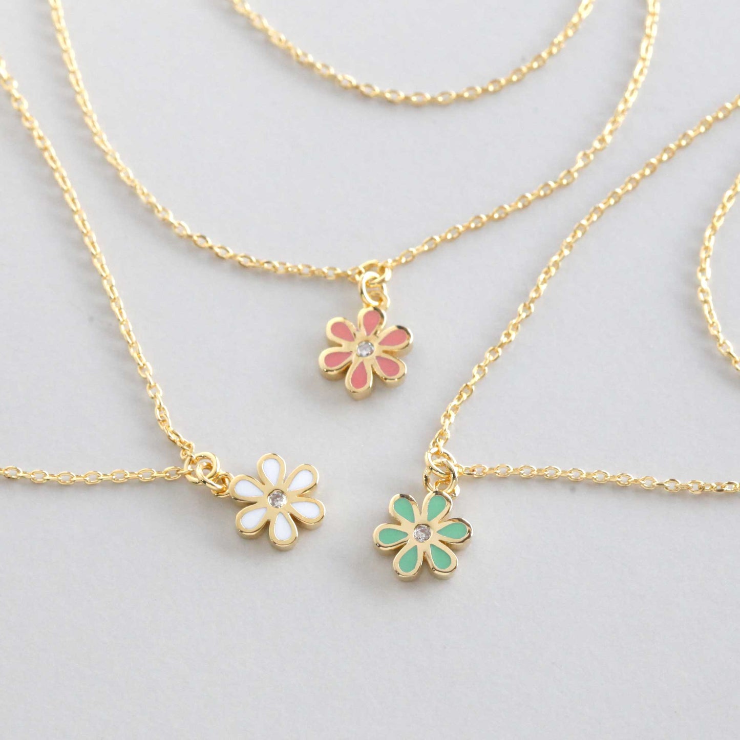 Mini Color Flower Charm 2 Chains Layered Set Necklace
