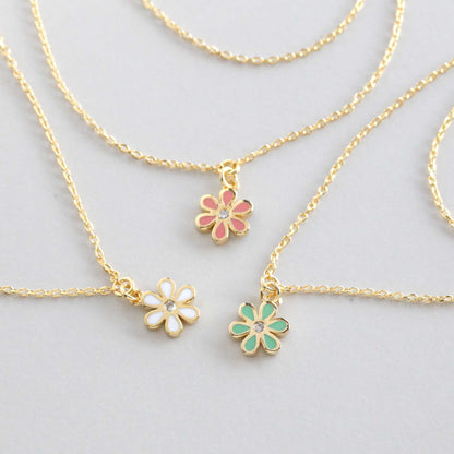 Mini Color Flower Charm 2 Chains Layered Set Necklace