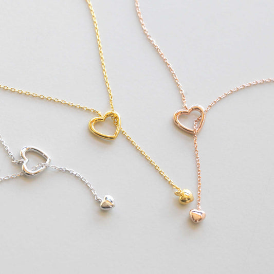 Pull Through Lariat Y Open Heart Necklace