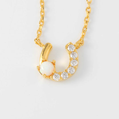Horseshoe Opal Stud Stone CZ Necklace