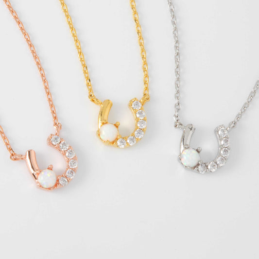 Horseshoe Opal Stud Stone CZ Necklace