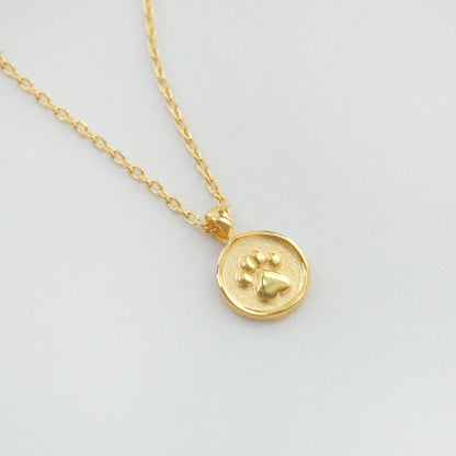 Dog Paw Tiny Small Disk Coin Necklace