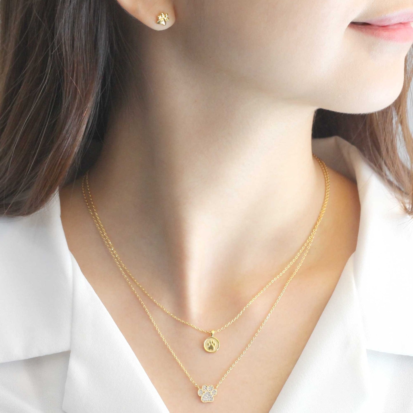Dog Paw Tiny Small Disk Coin Necklace