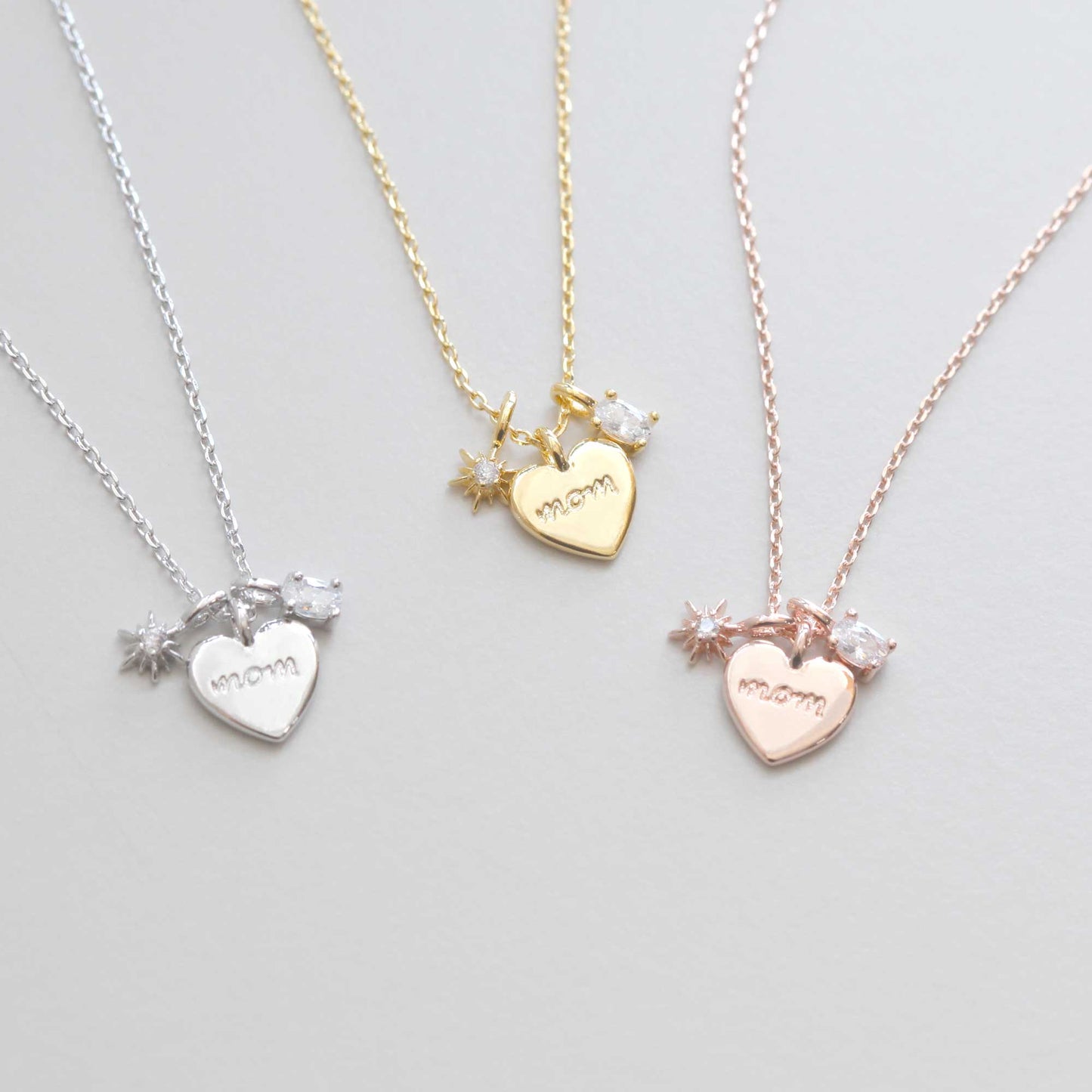 Mom Heart 3 Charms Pendant Necklace