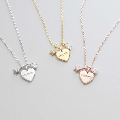 Mom Heart 3 Charms Pendant Necklace