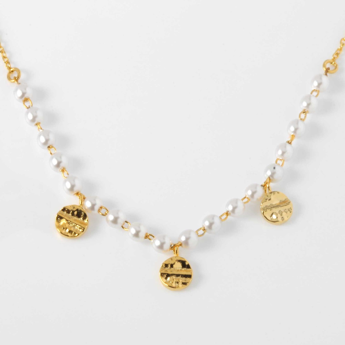 Pearl Bead Ball Gold Disc Charm Long Chain Necklace