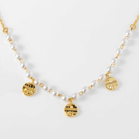 Pearl Bead Ball Gold Disc Charm Long Chain Necklace