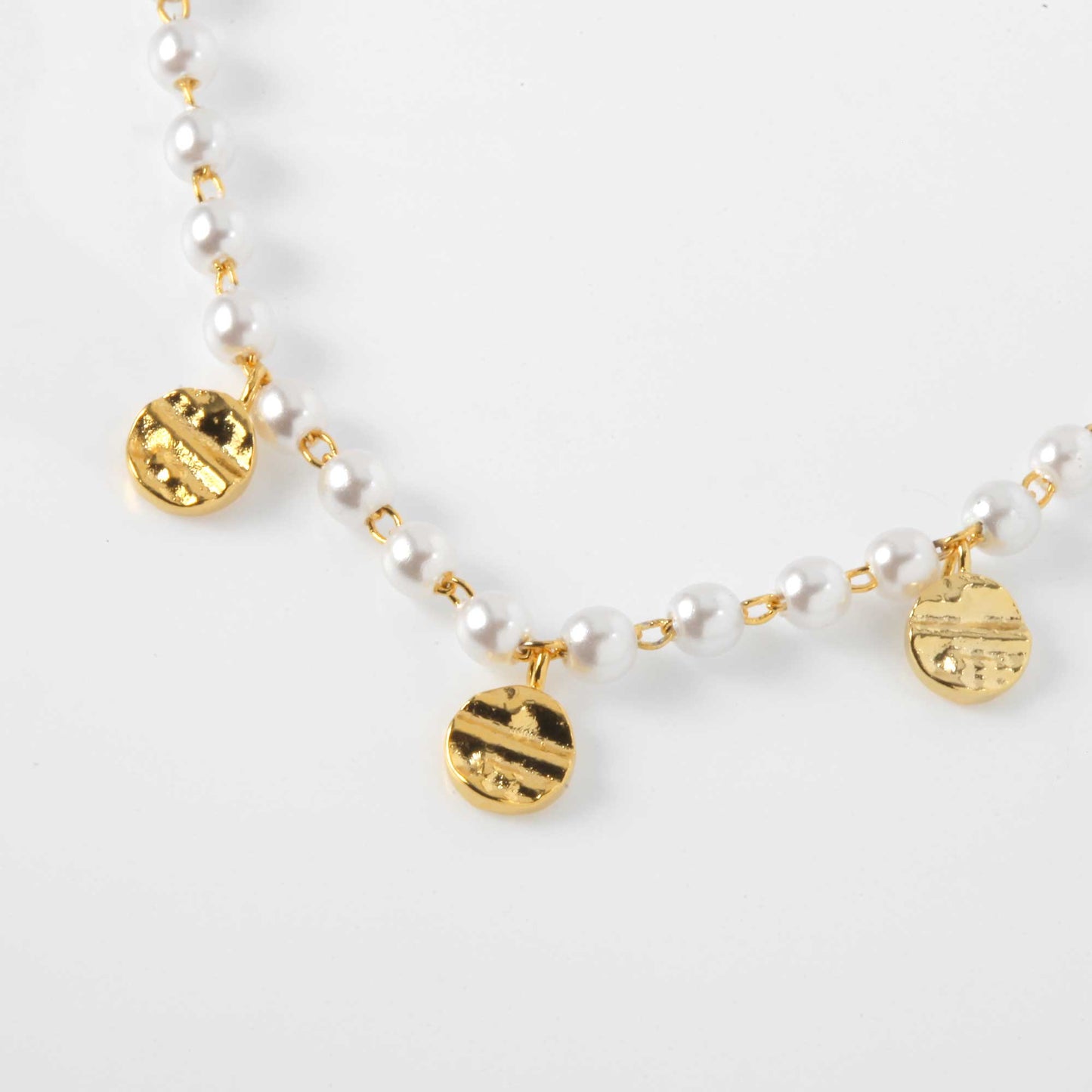 Pearl Bead Ball Gold Disc Charm Long Chain Necklace