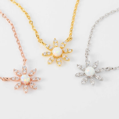 Flower CZ Charm Opal Stud Necklace