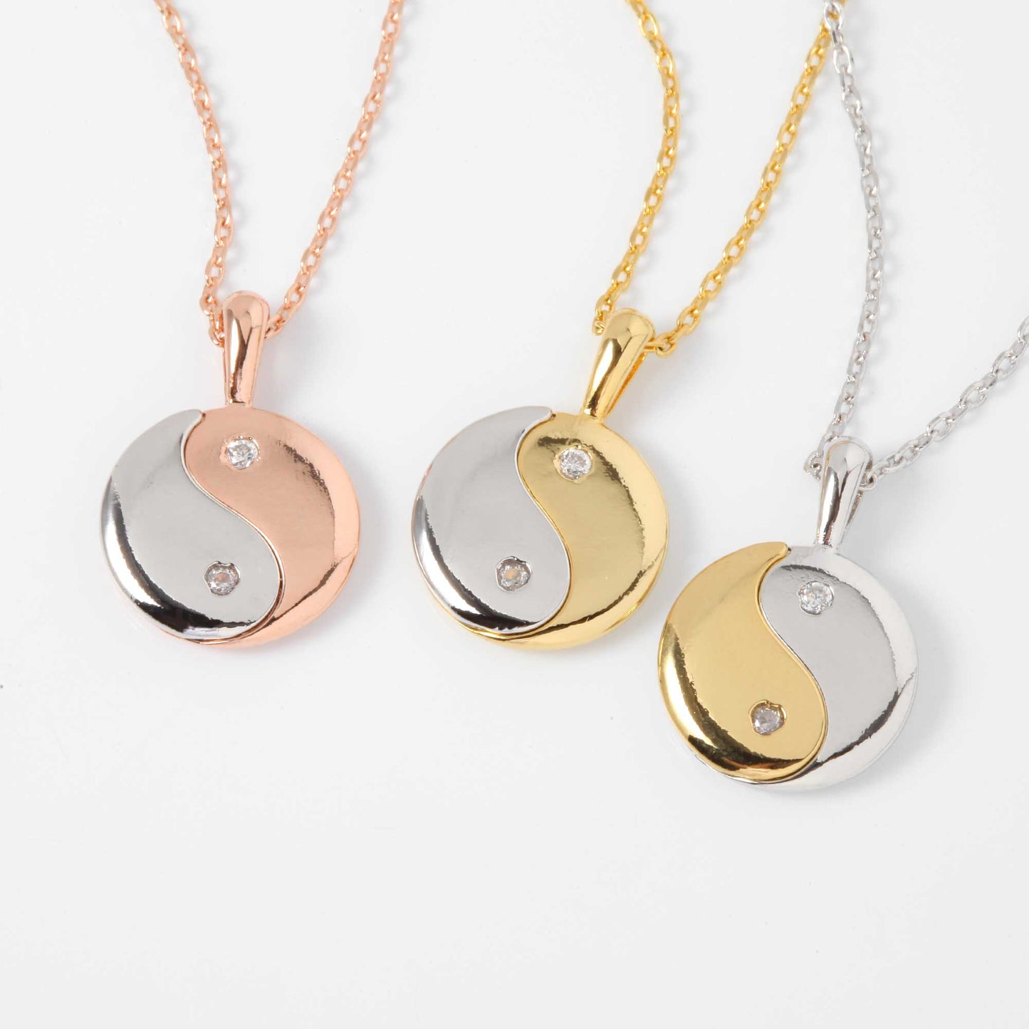 Yin Yang Gold Silver Pendant CZ Necklace