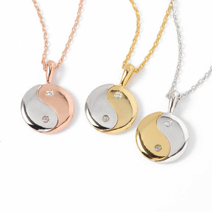 Yin Yang Gold Silver Pendant CZ Necklace