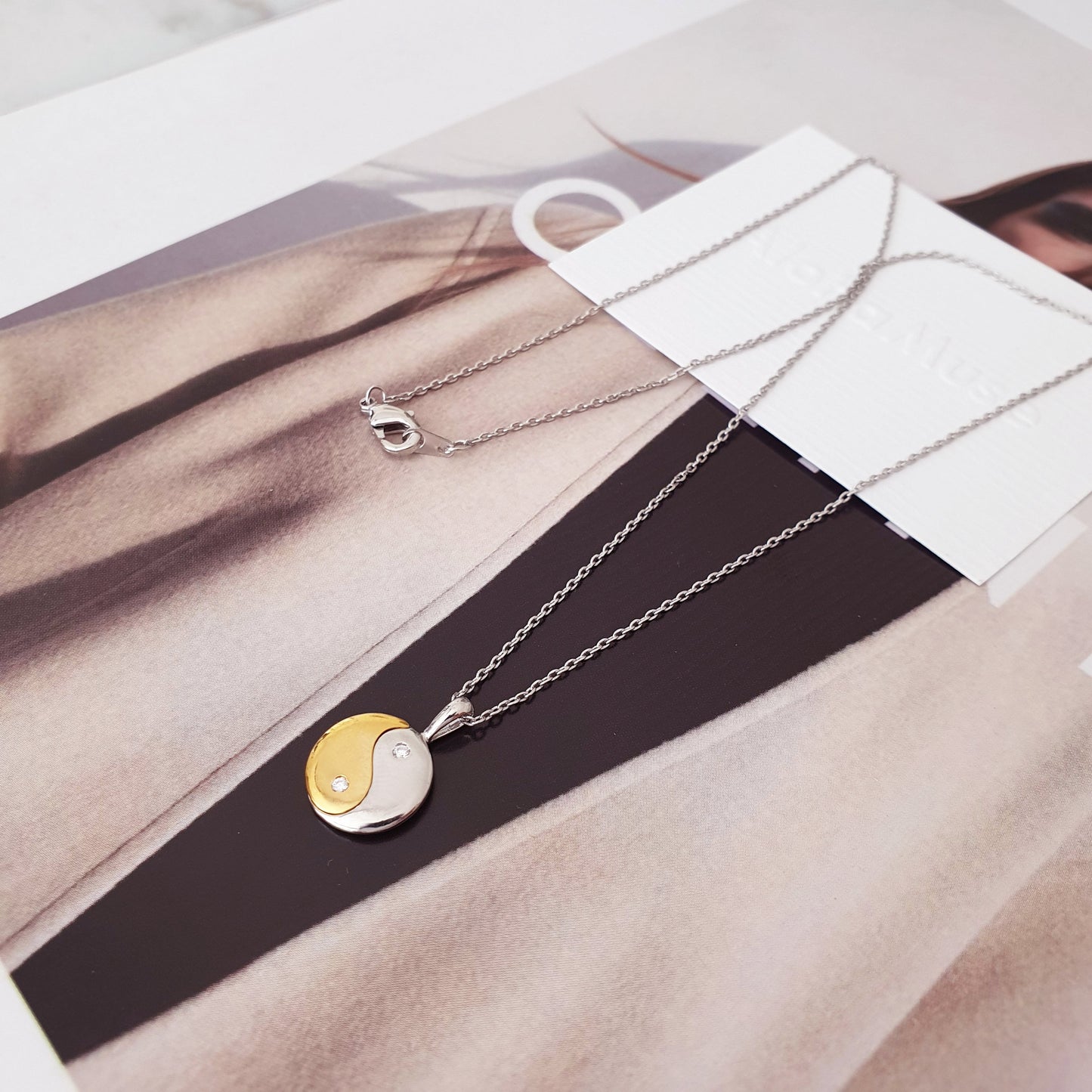 Yin Yang Gold Silver Pendant CZ Necklace