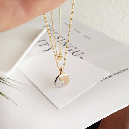 Yin Yang Gold Silver Pendant CZ Necklace
