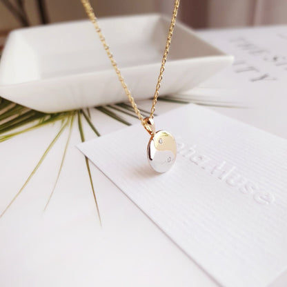 Yin Yang Gold Silver Pendant CZ Necklace