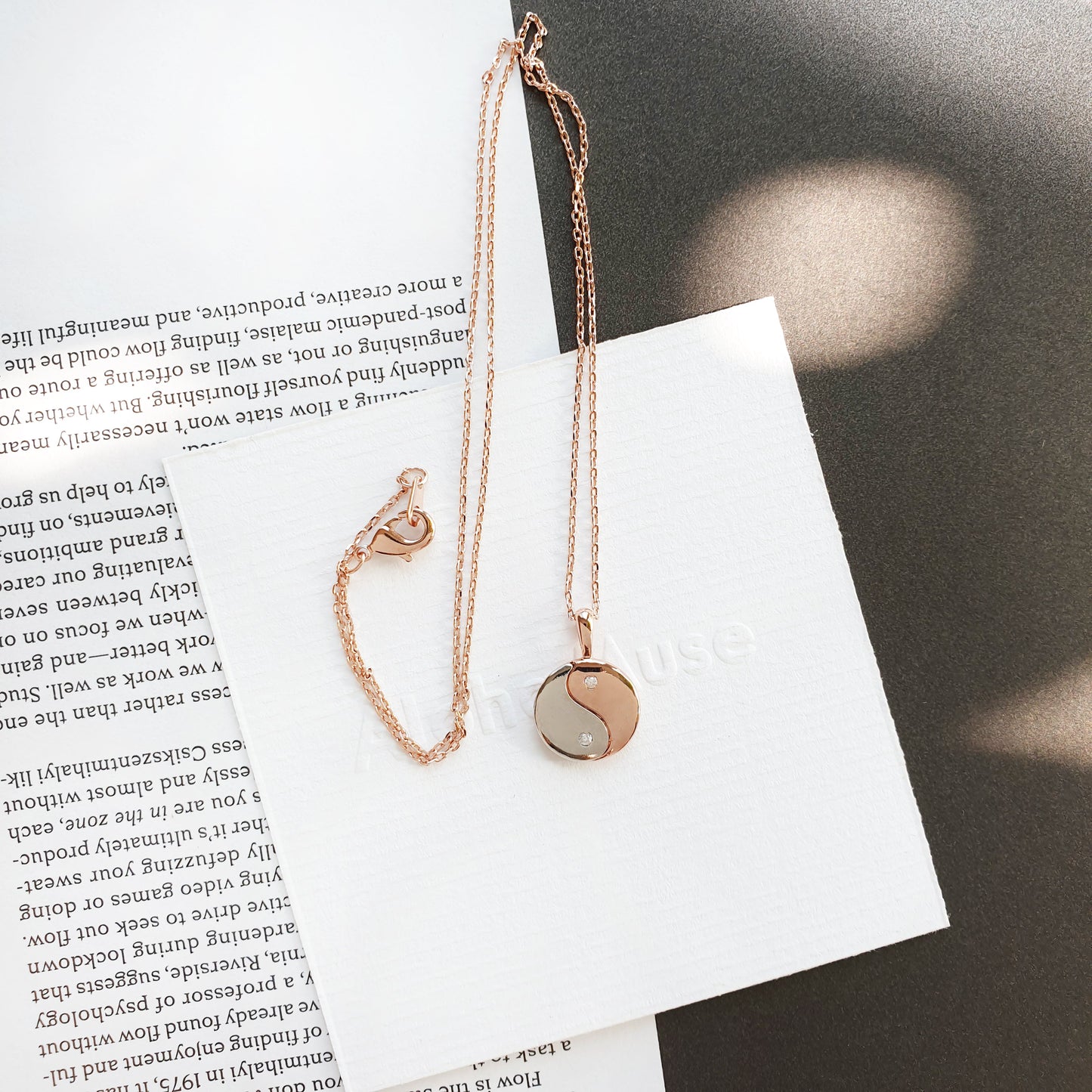 Yin Yang Gold Silver Pendant CZ Necklace