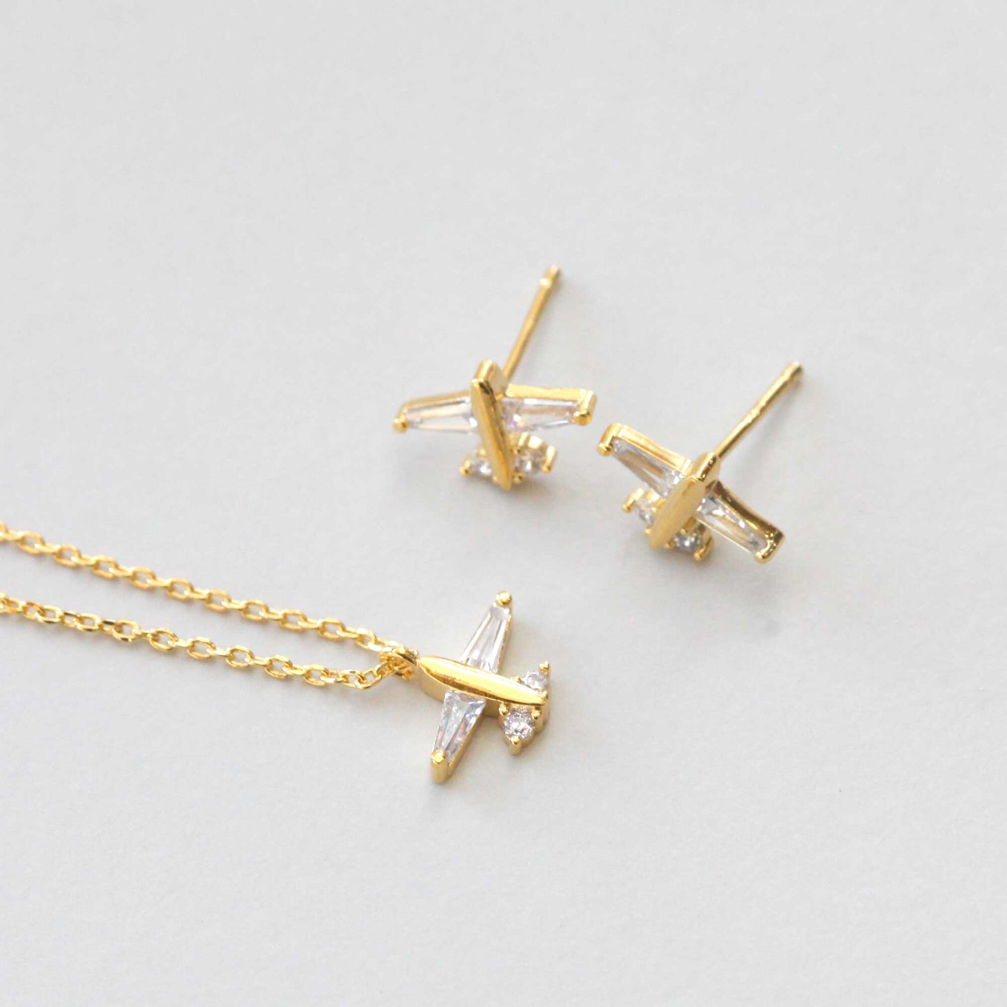 Airplane Charm Cubic Zirconia Necklace