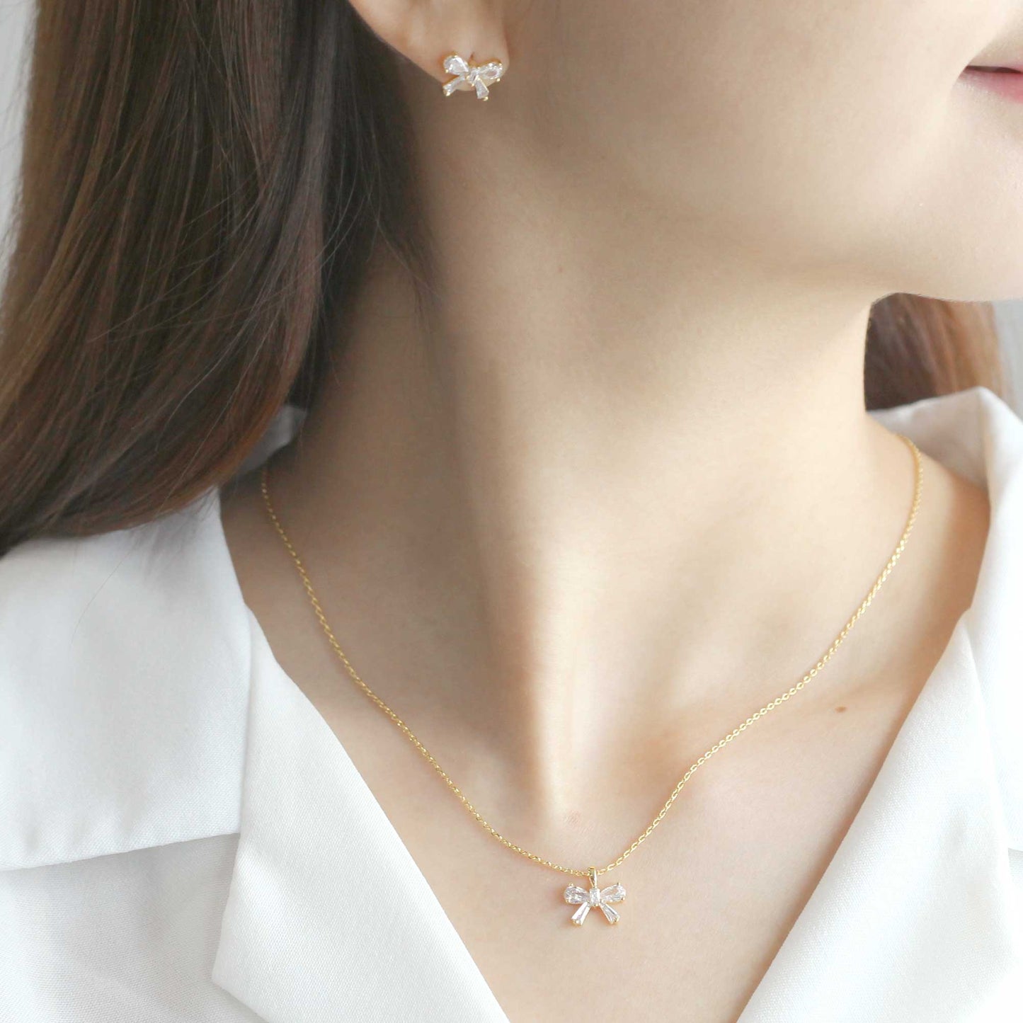 Ribbon Clear Crystal Cubic Zirconia Necklace