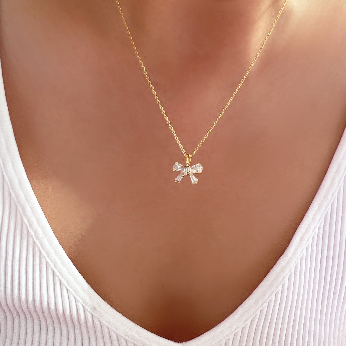 Ribbon Clear Crystal Cubic Zirconia Necklace