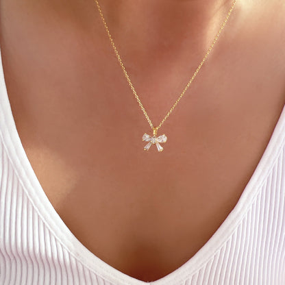 Ribbon Clear Crystal Cubic Zirconia Necklace