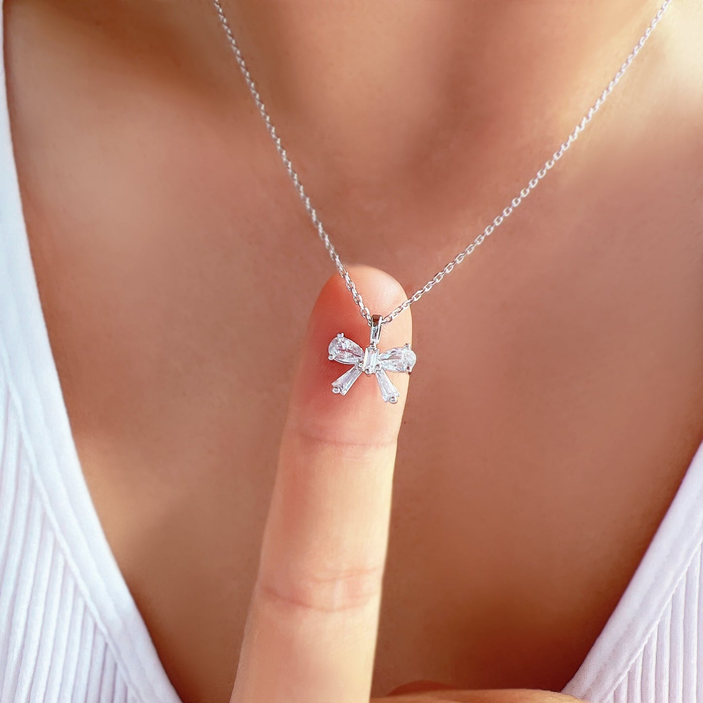 Ribbon Clear Crystal Cubic Zirconia Necklace