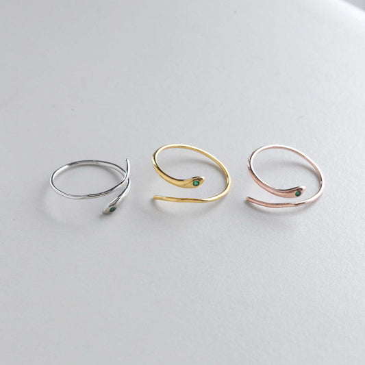 Snake Green Eyes Rhinestone Stackable Ring