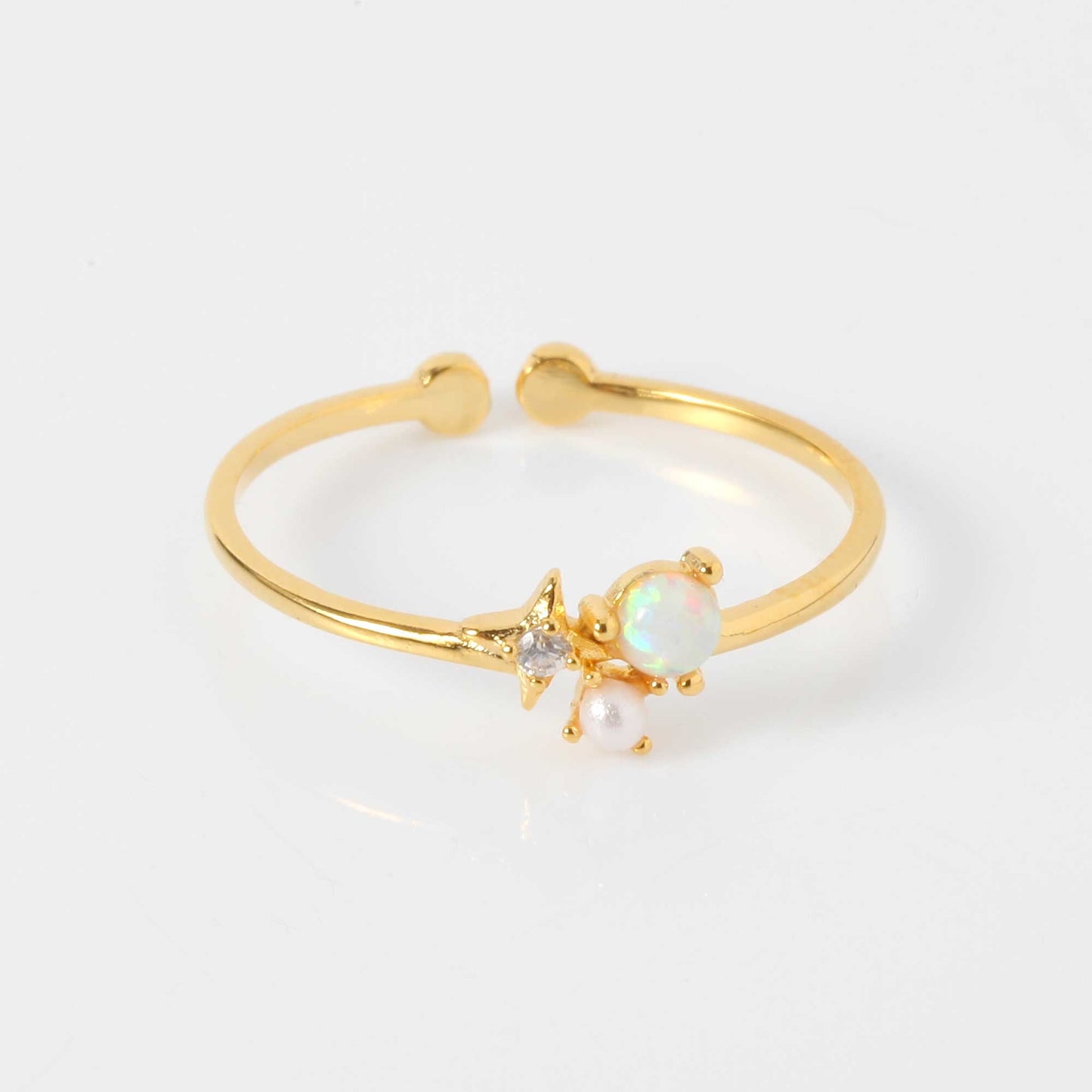 Opal Pearl Star Stone Adjustable Ring