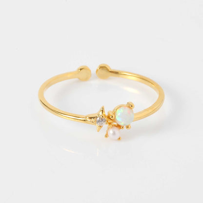 Opal Pearl Star Stone Adjustable Ring