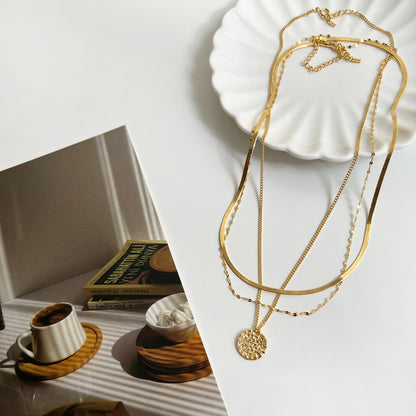 Medallion Coin Disc Charm Vine Chain Necklace