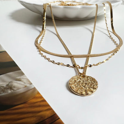 Medallion Coin Disc Charm Vine Chain Necklace