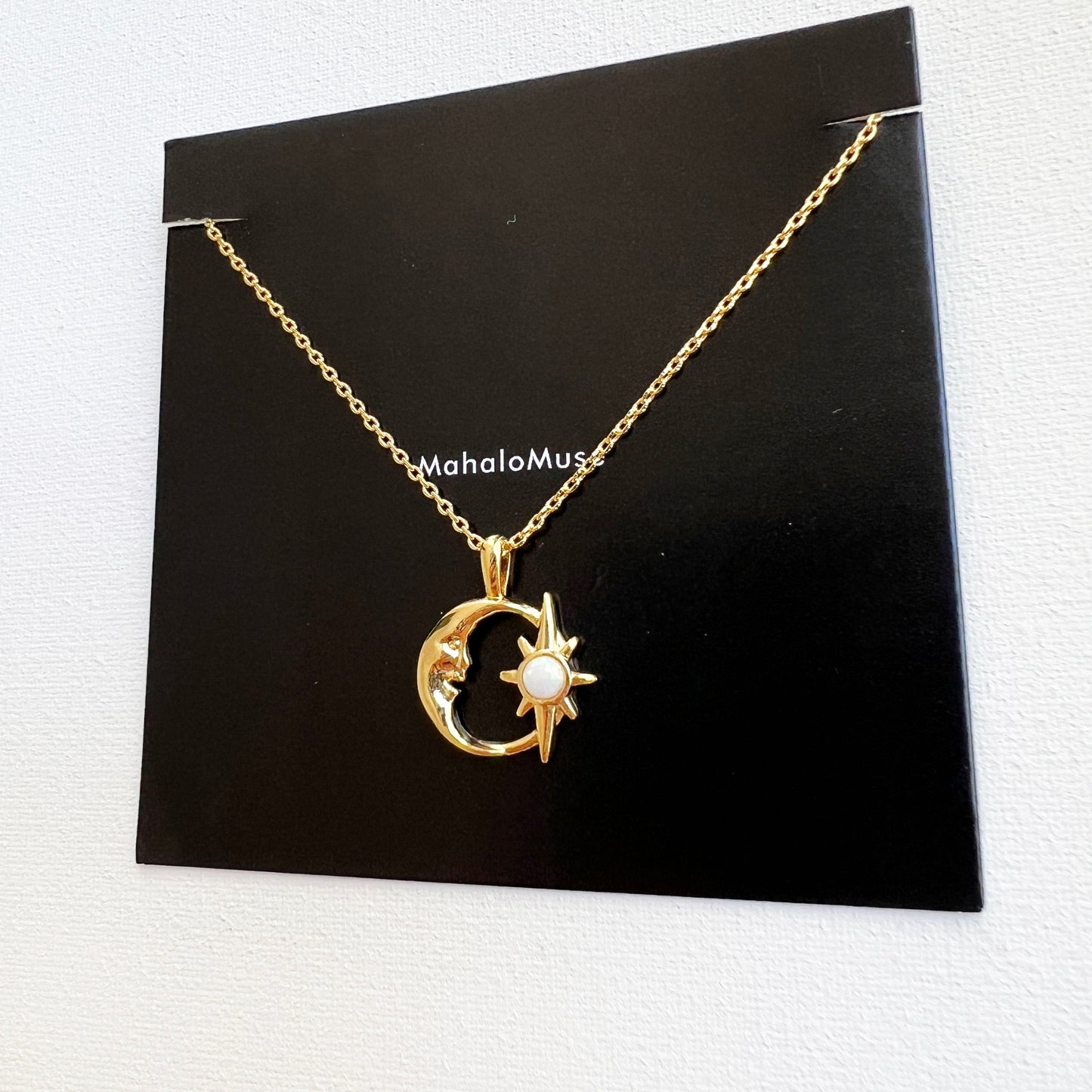 Crescent Moon Opal Burst Hollow Disc Necklace