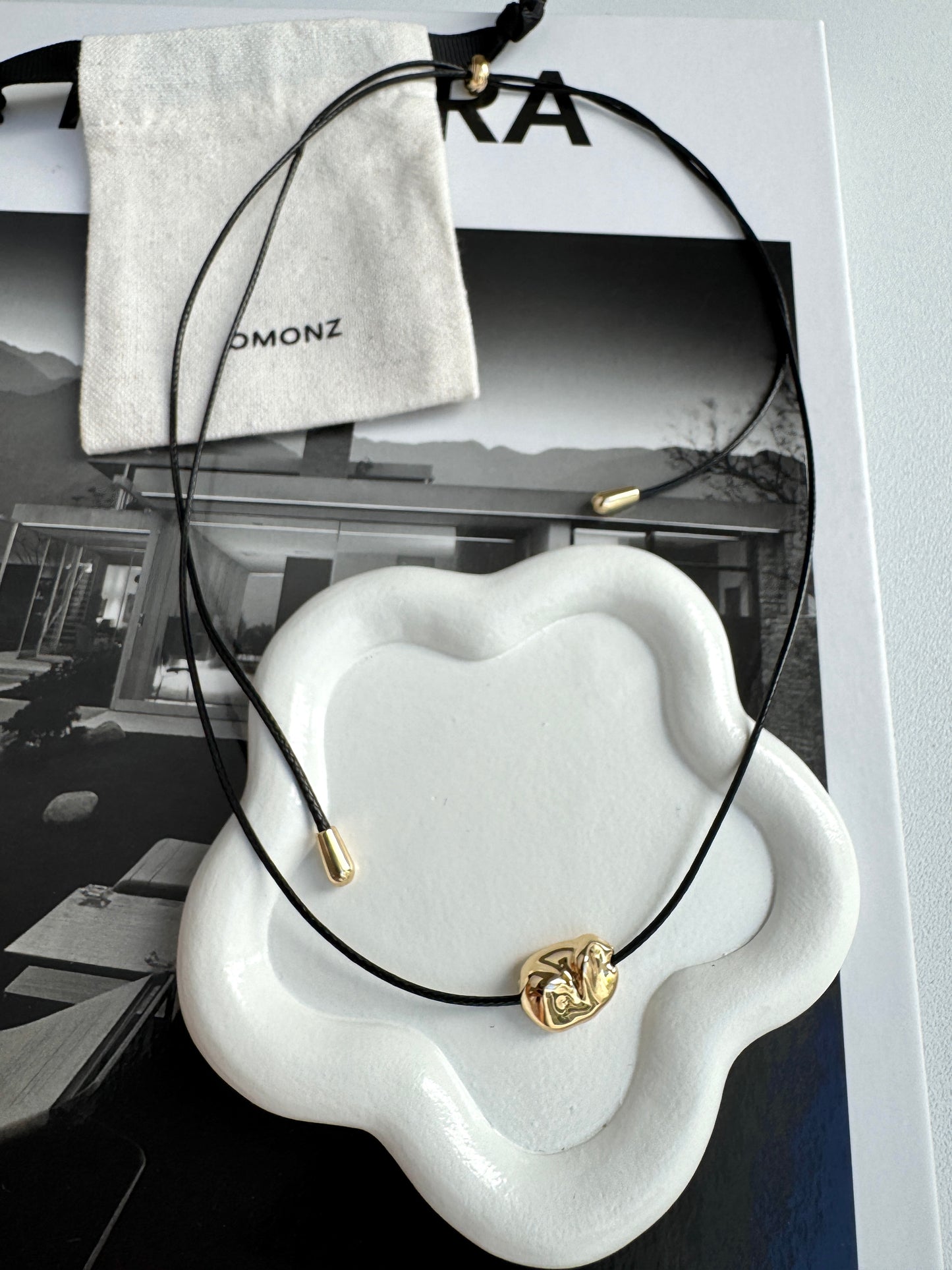 Cord Necklace with Bean Pebble Pendant