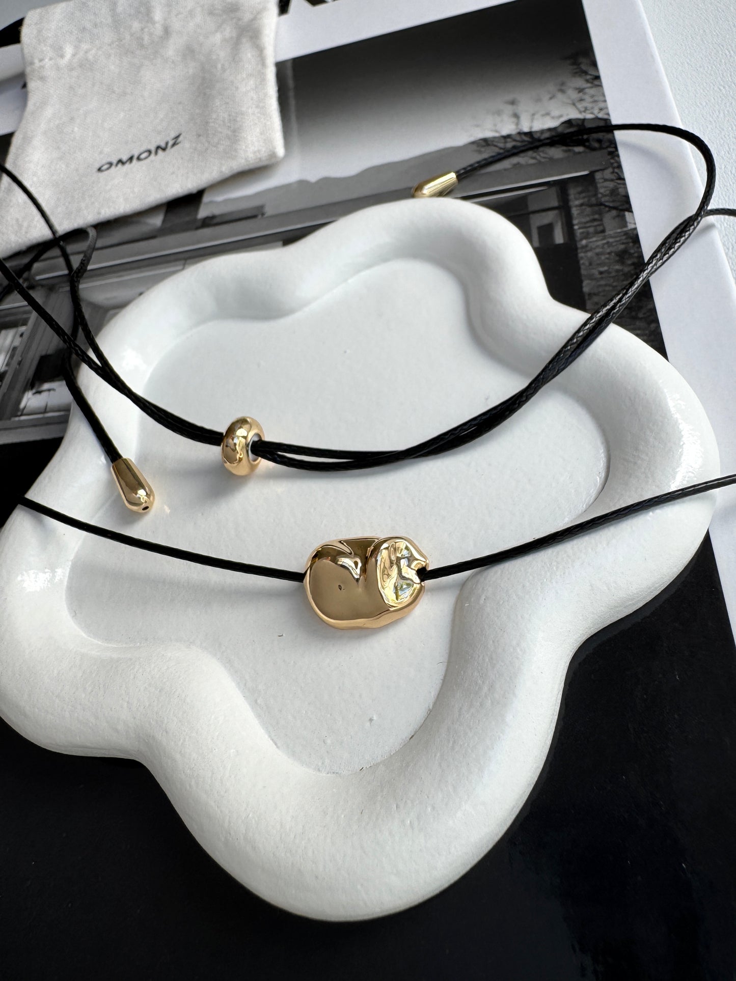 Cord Necklace with Bean Pebble Pendant