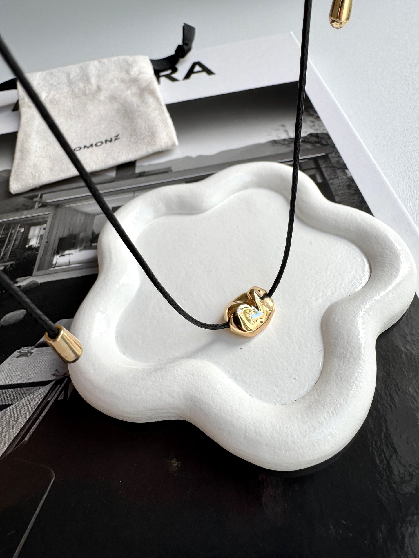 Cord Necklace with Bean Pebble Pendant