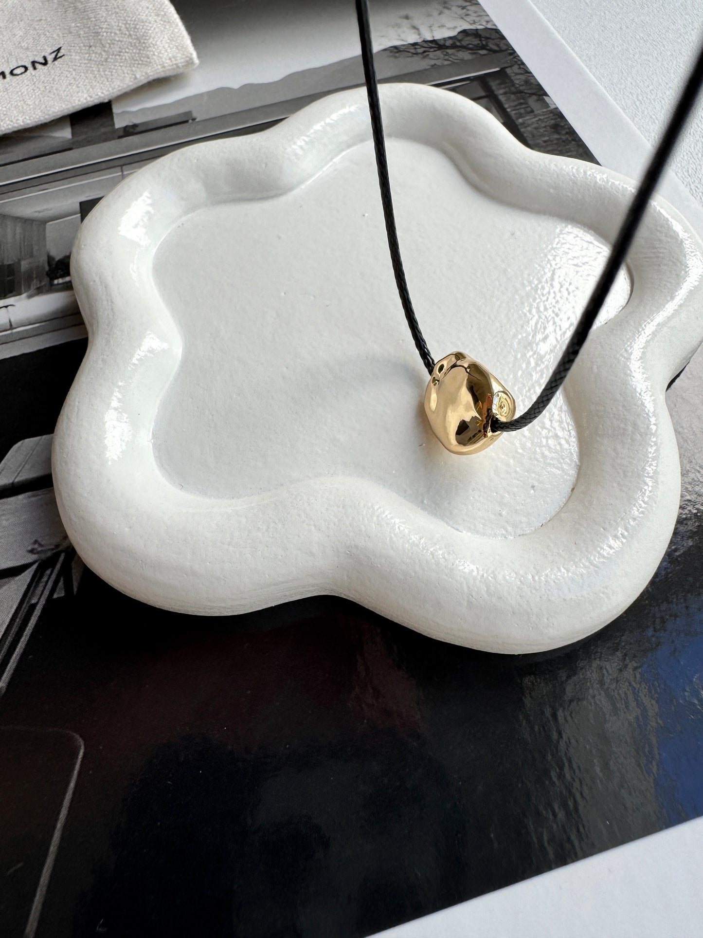 Cord Necklace with Bean Pebble Pendant