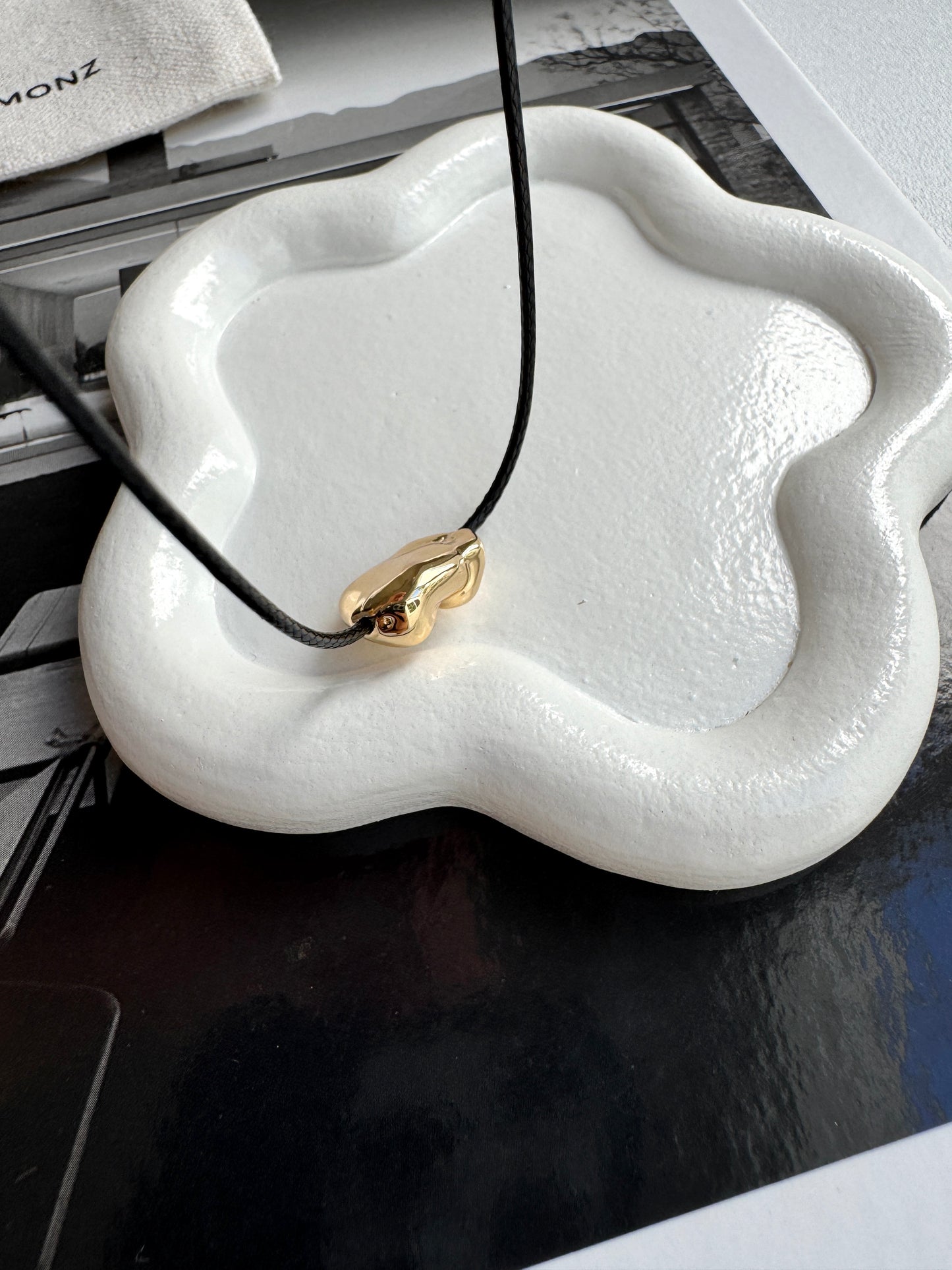 Cord Necklace with Bean Pebble Pendant