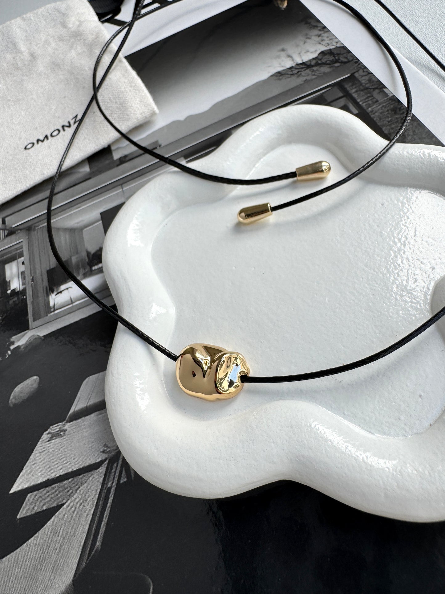 Cord Necklace with Bean Pebble Pendant