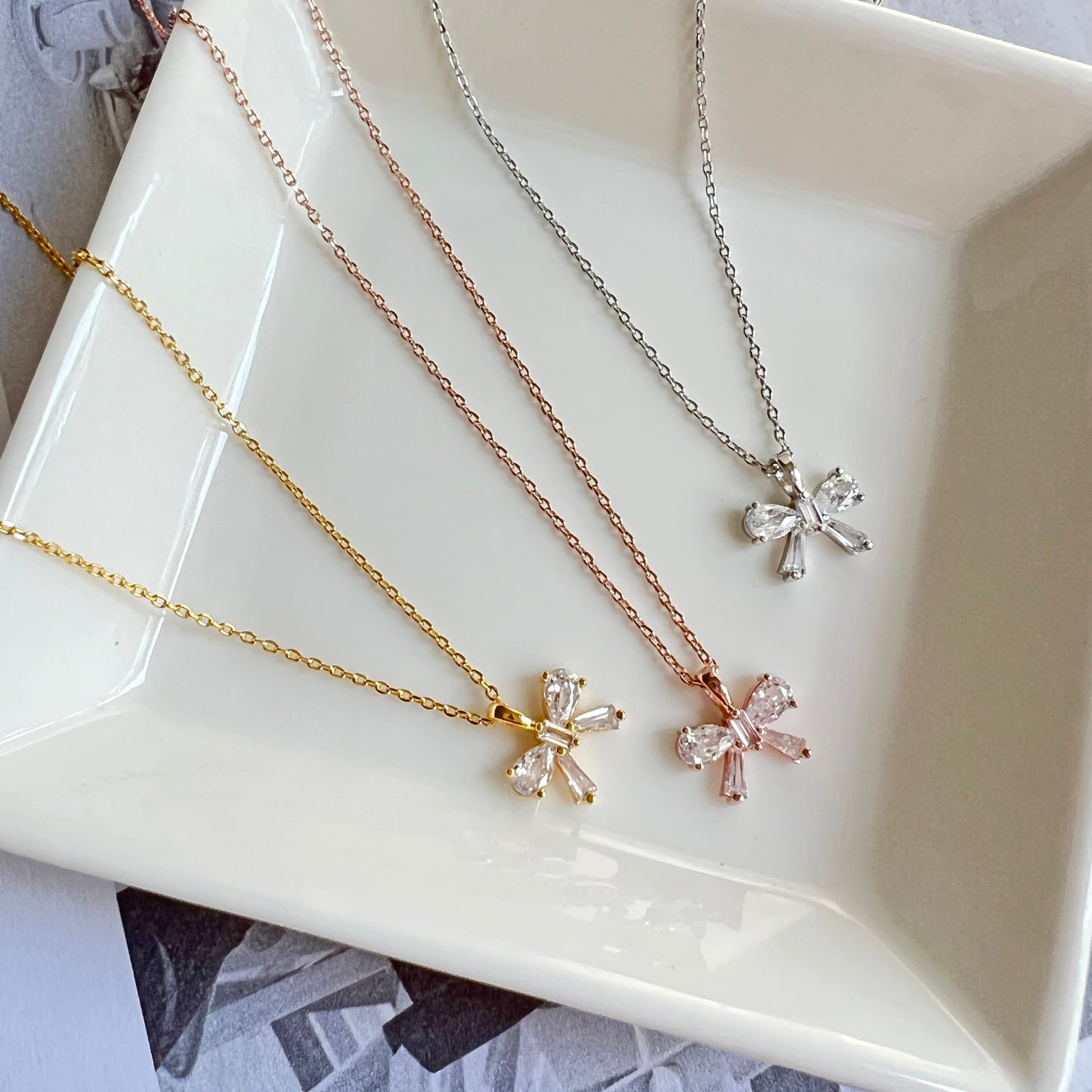 Ribbon Clear Crystal Cubic Zirconia Necklace