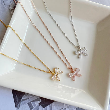 Ribbon Clear Crystal Cubic Zirconia Necklace