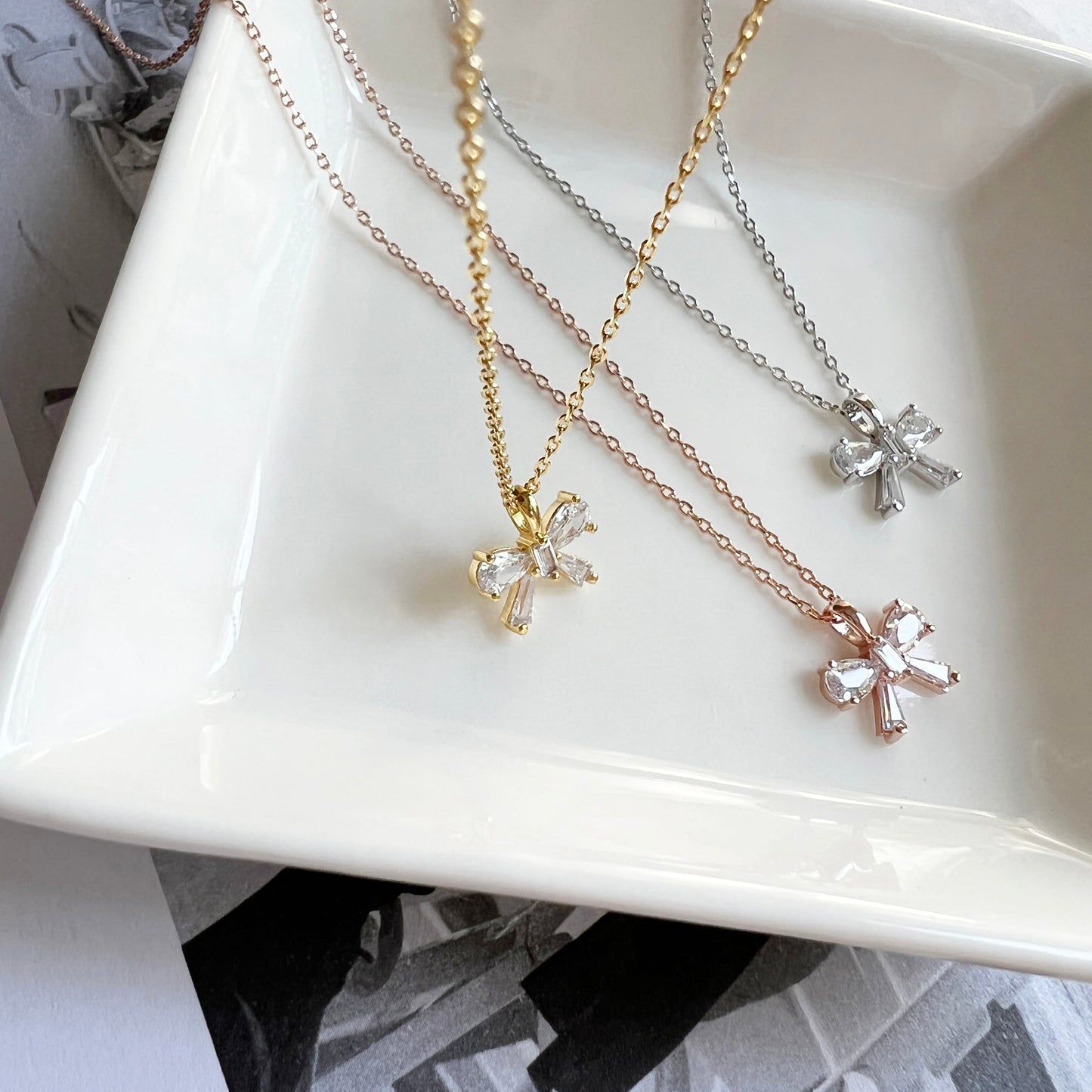 Ribbon Clear Crystal Cubic Zirconia Necklace