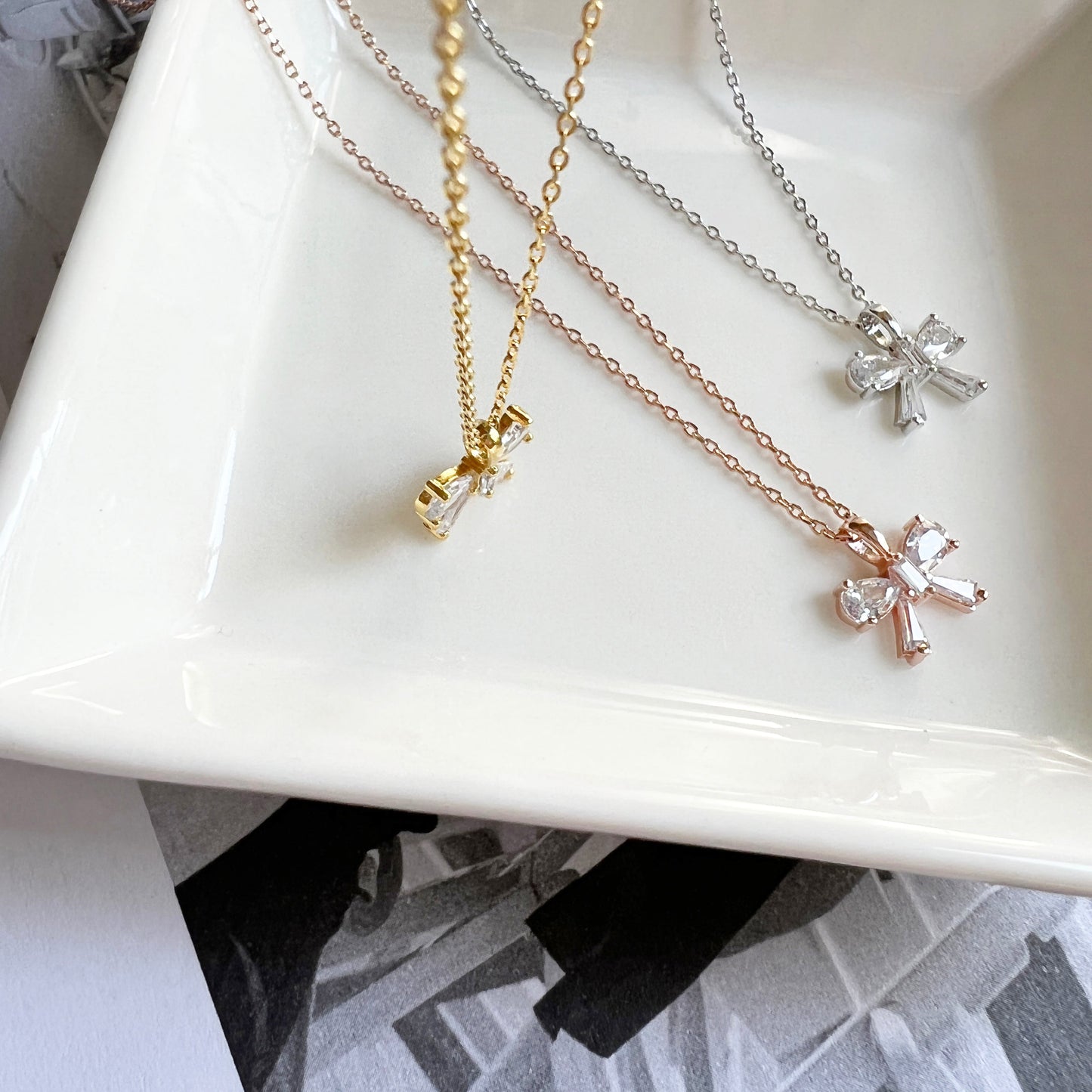 Ribbon Clear Crystal Cubic Zirconia Necklace