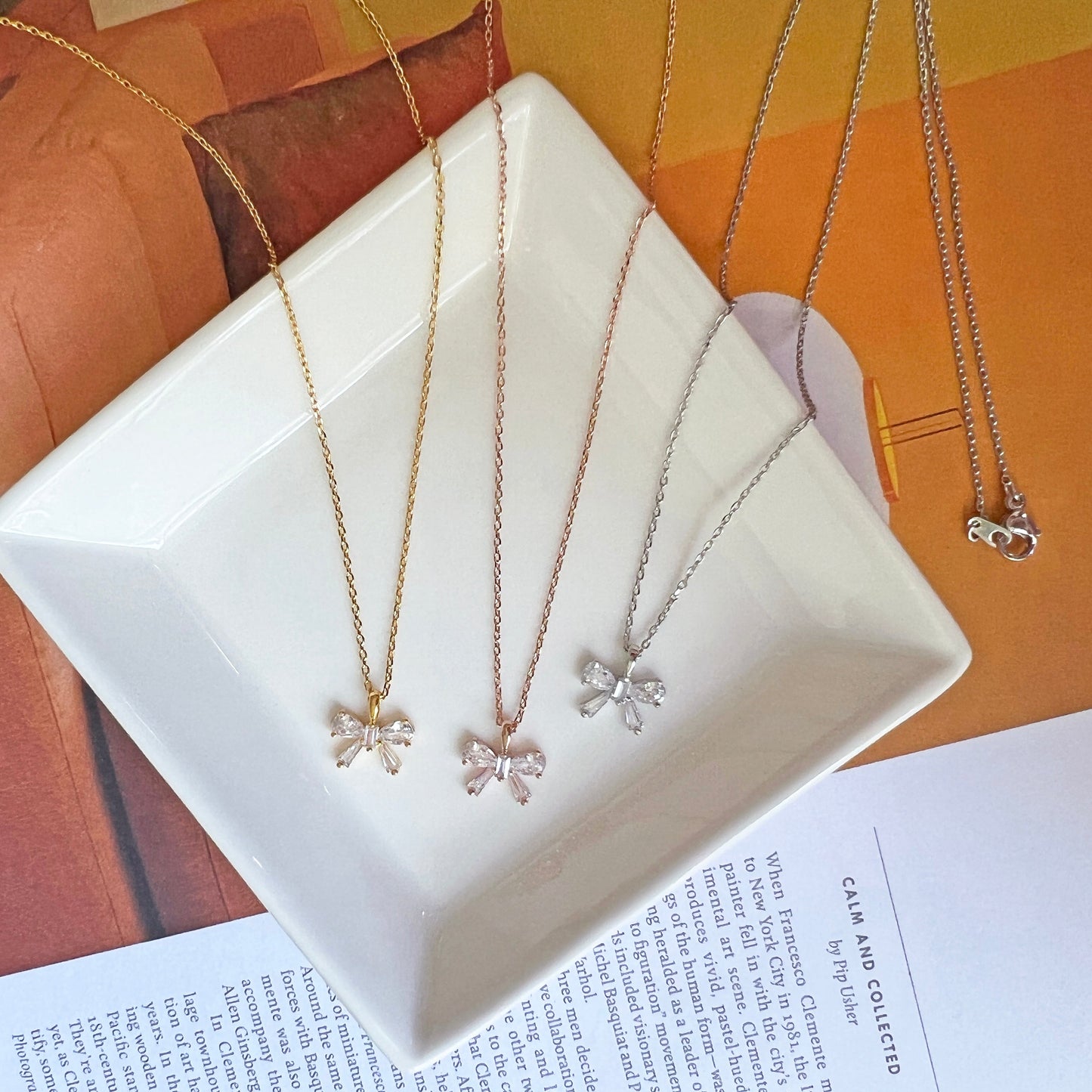 Ribbon Clear Crystal Cubic Zirconia Necklace