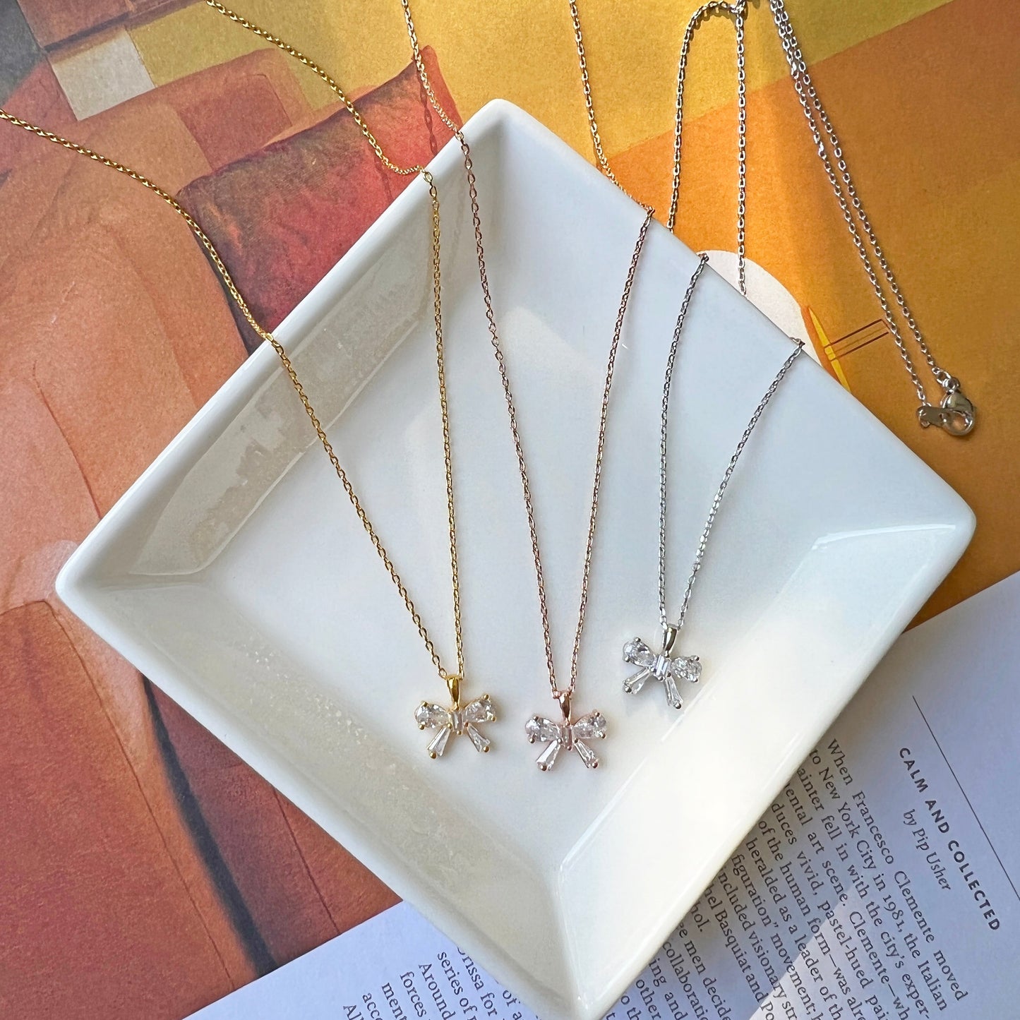 Ribbon Clear Crystal Cubic Zirconia Necklace