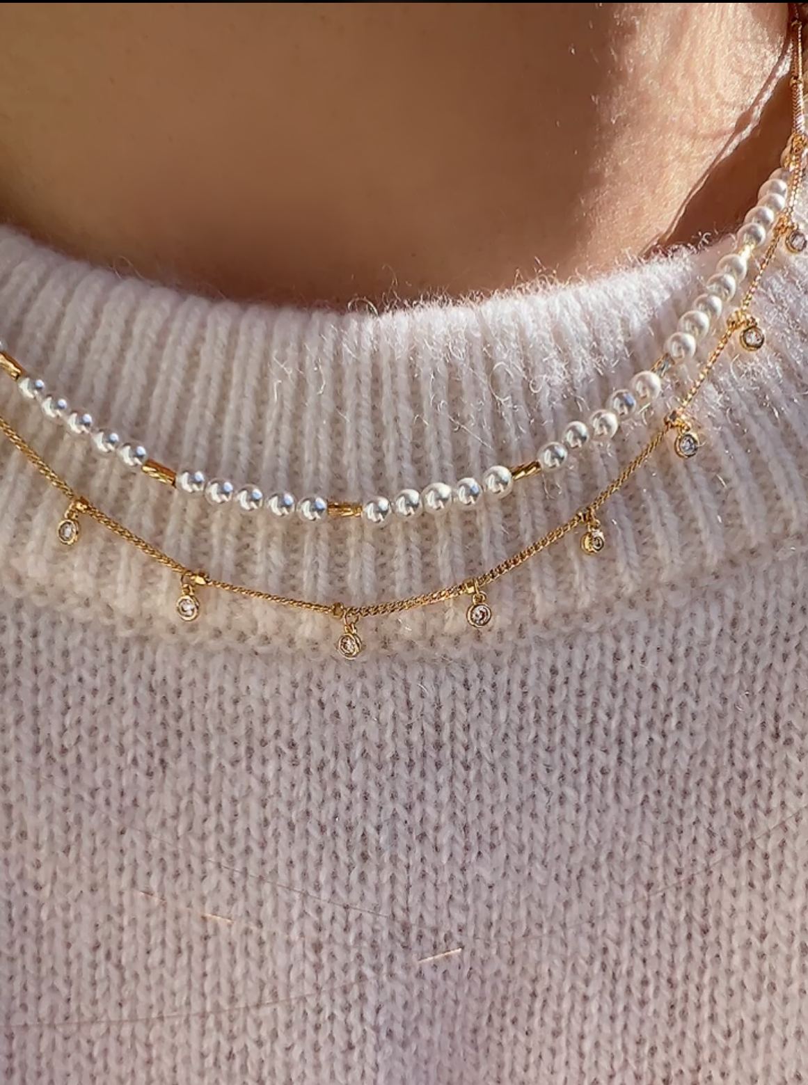 Bezel Cubic Zirconia Charm Station Necklace