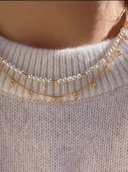 Bezel Cubic Zirconia Charm Station Necklace
