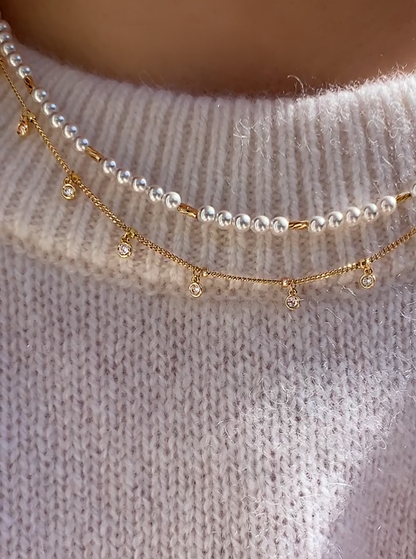 Bezel Cubic Zirconia Charm Station Necklace
