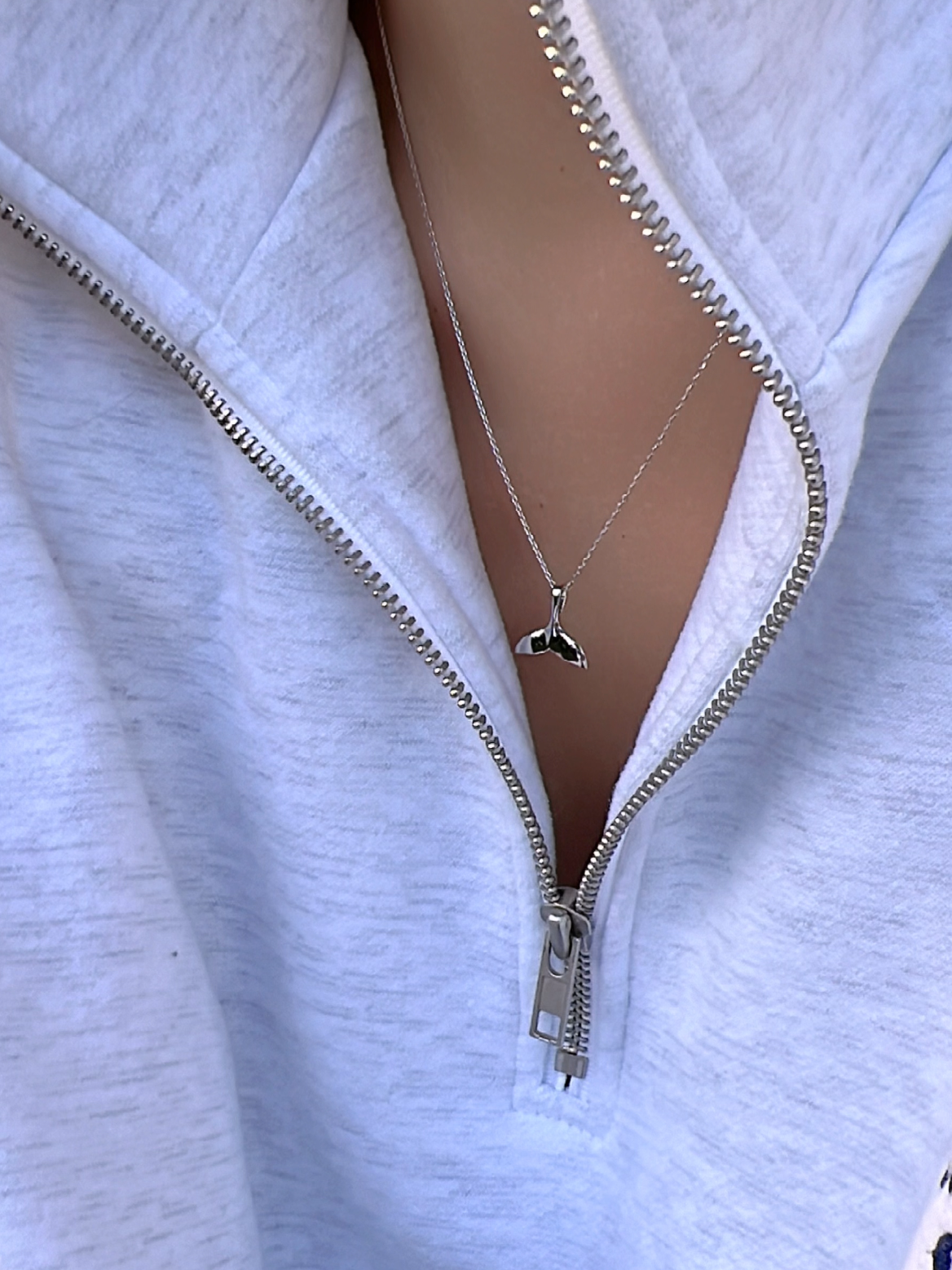 Whale Tail Charm 925 Silver Long Chain Necklace