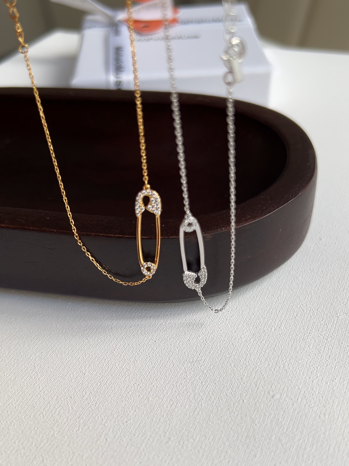 Safety Pin Cubic Zirconia CZ Charm Solid Silver Bracelet